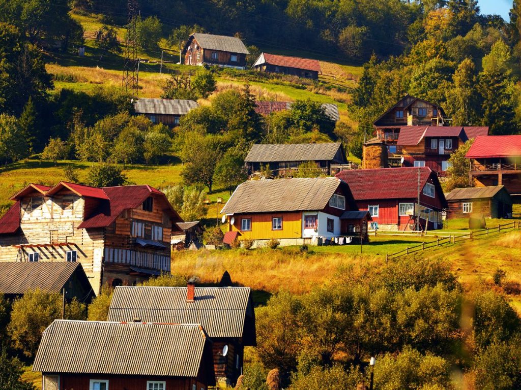 Romanian Village in Bucovina with traditional houses