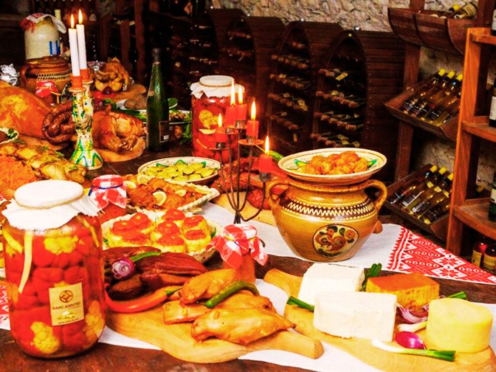 Table filed with Romanian traditional food
